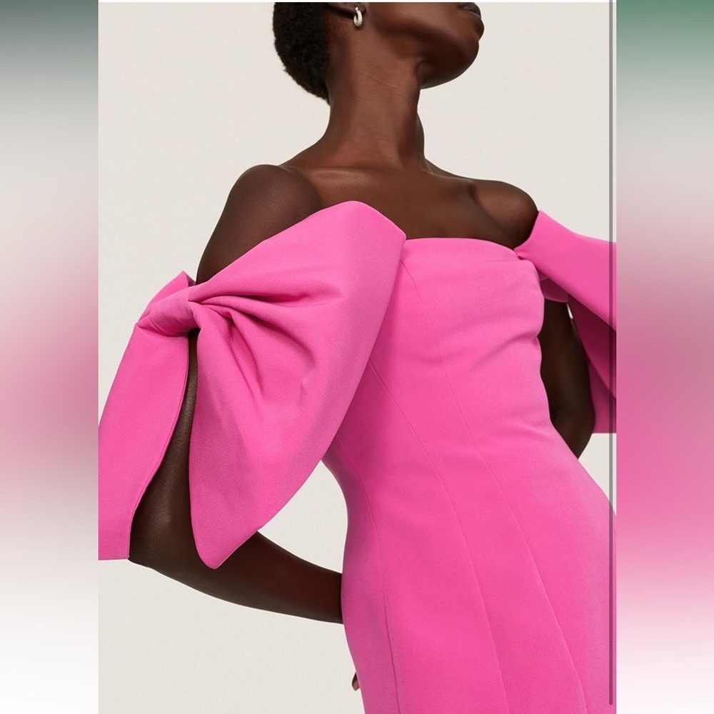 Off-Shoulder Pink Bow-Sleeve Dress